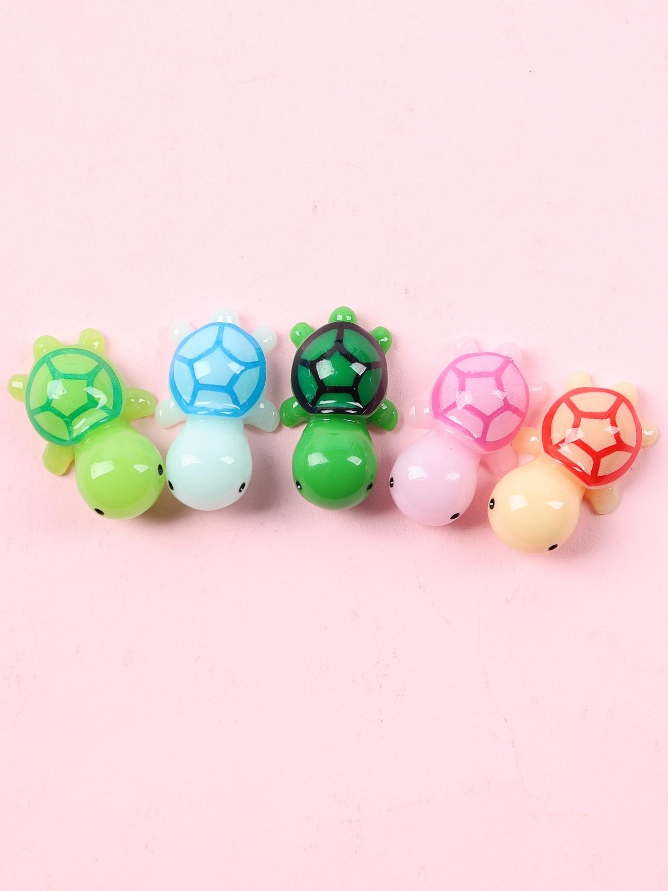 Cute Turtle Design Pendant with Card, 5 Counts Mini Resin Animal Shaped Charm, DIY Jewelry Accessories, Gift for Family, Friend, Colleague