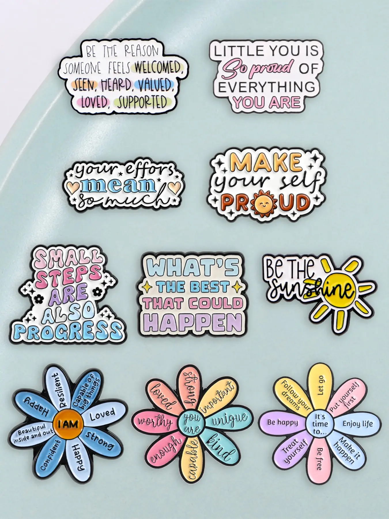 10 Pcs Self-Encouragement Quote Pins, Lapel Pins, Alloy Brooch Pin, Healing Inspirational Text Badges, Mental Health Warm Gift Brooches, Brooch Clip, Motivational Accessories