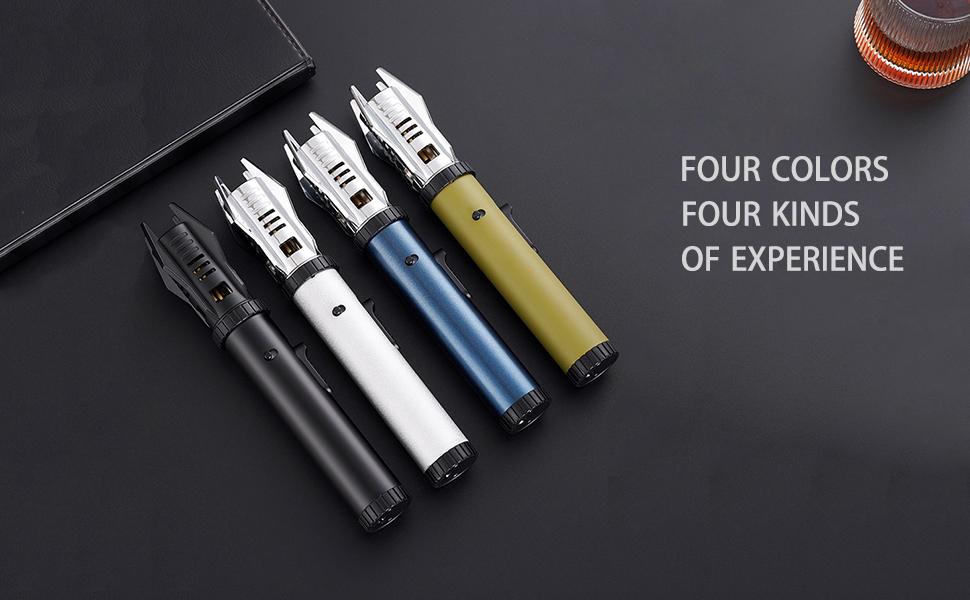 Torch Lighter, Bright Fire Lighter with Safety Lock and Adjustable Red/Blue Flame, Refillable Butane Gas Windproof Jet Flame Cool Lighters, for Candles Campfires BBQ Baking, Camping, Gift(Butane Gas Not Included)