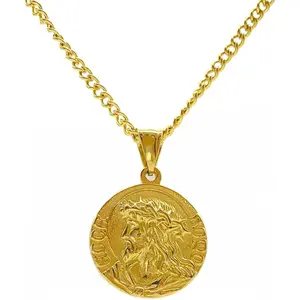 18K Gold Plated Jesus Coin Necklace, Christian Prayer Pendant for Men Women, Religious NecklaceGift.