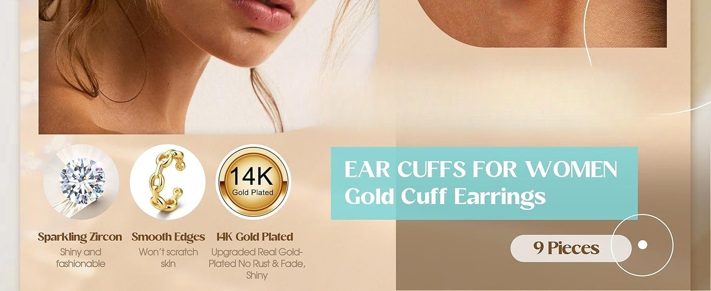 CASSIECA 9Pcs Ear Cuff Non Piercing Earrings for Women Me 14K Gold Plated Ear Cuffs Earring Non Pierced Ears Adjustable Clip On Trendy Fake Cartilage Conch Helix Jewelry with 5A CZ CASSIECA 9Pcs Ear Cuff Non Piercing Earrings for Women Me 14K Gold Plated Ear Cuffs Earring Non Pierced Ears Adjustable Clip On Trendy Fake Cartilage Conch Helix Jewelry with 5A CZ