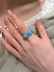 Boho Y2K Resin Ring, Irregular Wide Band Index Finger Ring, Macaron Blue, Perfect for Daily Wear, Parties, Commute, Graduation Season