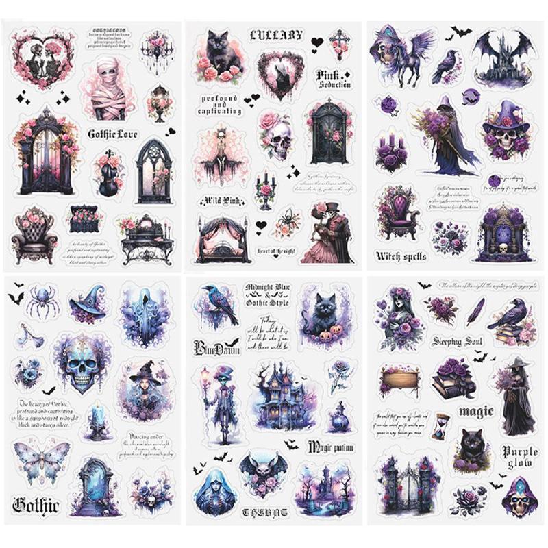 Vintage Gothic Style Sticker, 2 Counts/set PET Material Sticker Sheets, DIY Decorative Sticker for Scrapbooking, Journaling, Gift Wrapping