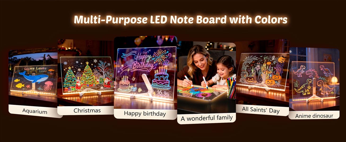 NewBlack Friday Children's LED Drawing Board 2026 New Model 12inch Luminous Notepad with 7 Markers and Tripod Color Doodle Luminous Board Children's Birthday Christmas Halloween Gift