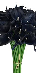 Mini Artificial Calla Lily 10 Stem Bridal Bouquets Artificial Latex Real Touch Flowers for Home Party Decor (Teal Blue White)
