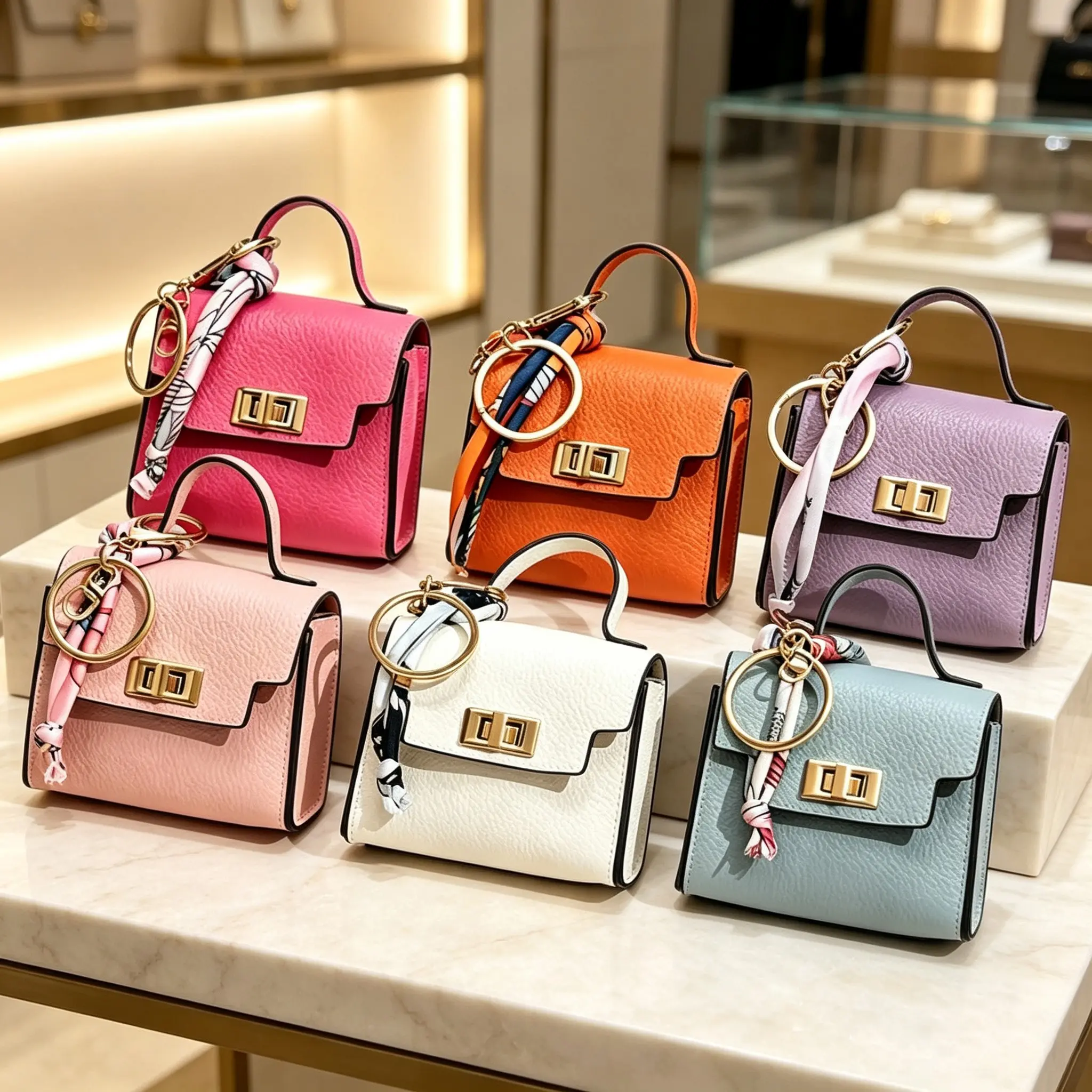 6pcs Mini Square Bag Pendant Keychain - High Quality Leather with Colorful Strap, Cute Car Keychain & Bag Charm Accessory, Bluetooth Earphone Storage Bag, Graduation Season, Mother's Day, Valentine's Day, Children's Day Exchange Gift, Birthday Gift