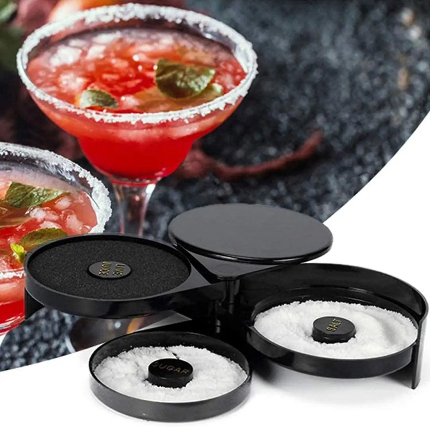 Faridabio 3-Tier Cocktail Glass Rimmer Tool, Plastic Margarita Salt Rimmer Set, Stackable Trays, Easy to Clean, Bartender Accessory