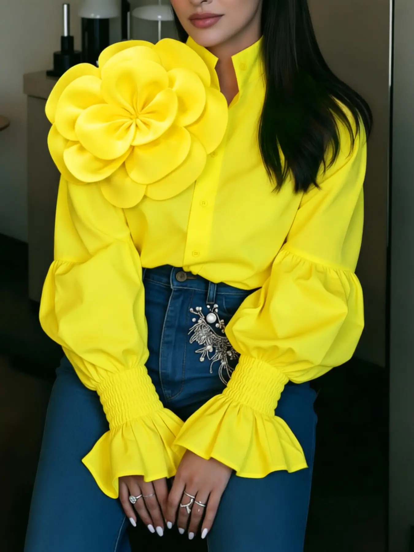 2026 New Floral Shirt, Chic Long Sleeve Puff Sleeve Blouse, French Vintage Y2K Punk Top, Party Wedding Summer Beach Boho Dress, Women's Aesthetic Fashion Elegance Rock Tee