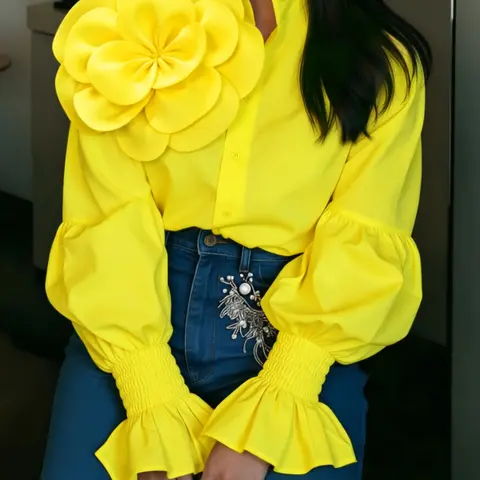 2026 New Floral Shirt, Chic Oversized Long Sleeve Puff Sleeve Blouse, Bubble Sleeves Top, French Vintage Y2K Punk Top, Party Wedding Summer Beach Boho Dress, Women's Aesthetic Fashion Elegance Rock Tee
