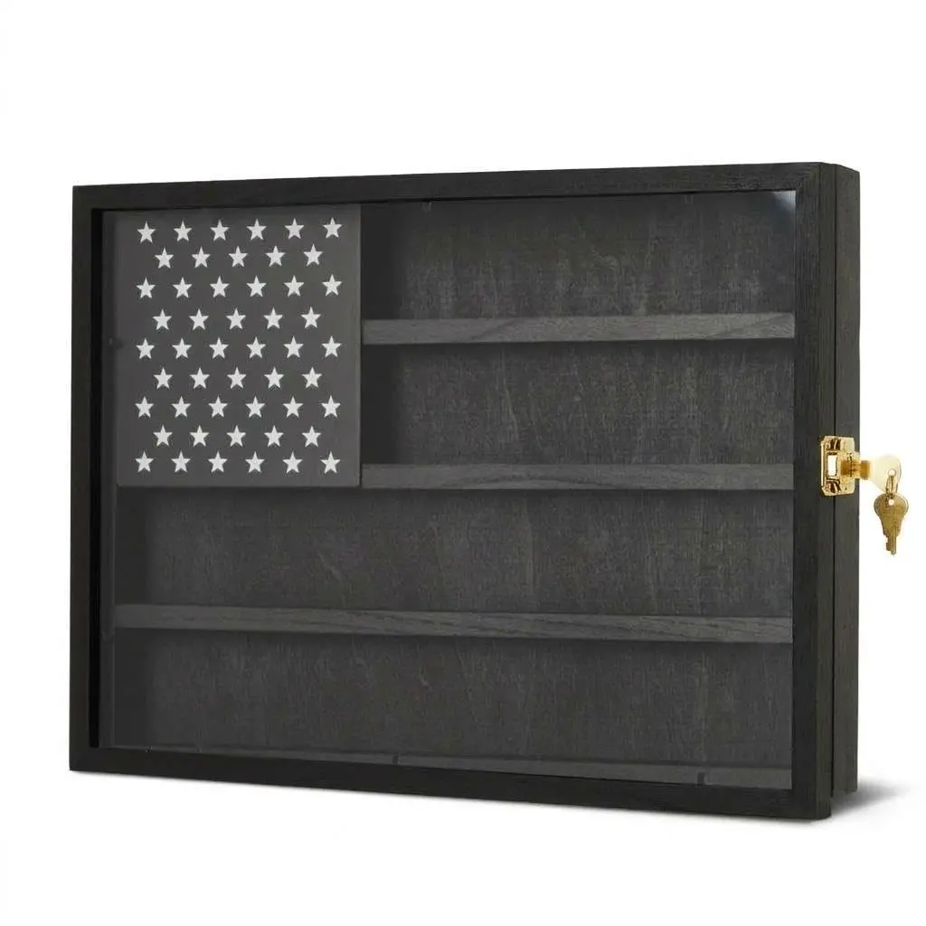 GARVEE Lockable Military Coin Display Case - 4-Row Wooden Shadow Box with UHD Acrylic Door for Medals, Poker Chips & Collectibles - Office Storage Organizer, Black, 11x15 Inch (40x30cm)