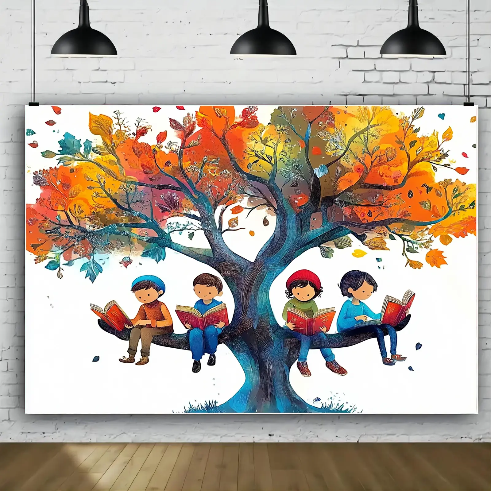 Reading Tree Book Lovers Backdrop with Greenery and Book Design for Weddings, Parties and Room Wall Art