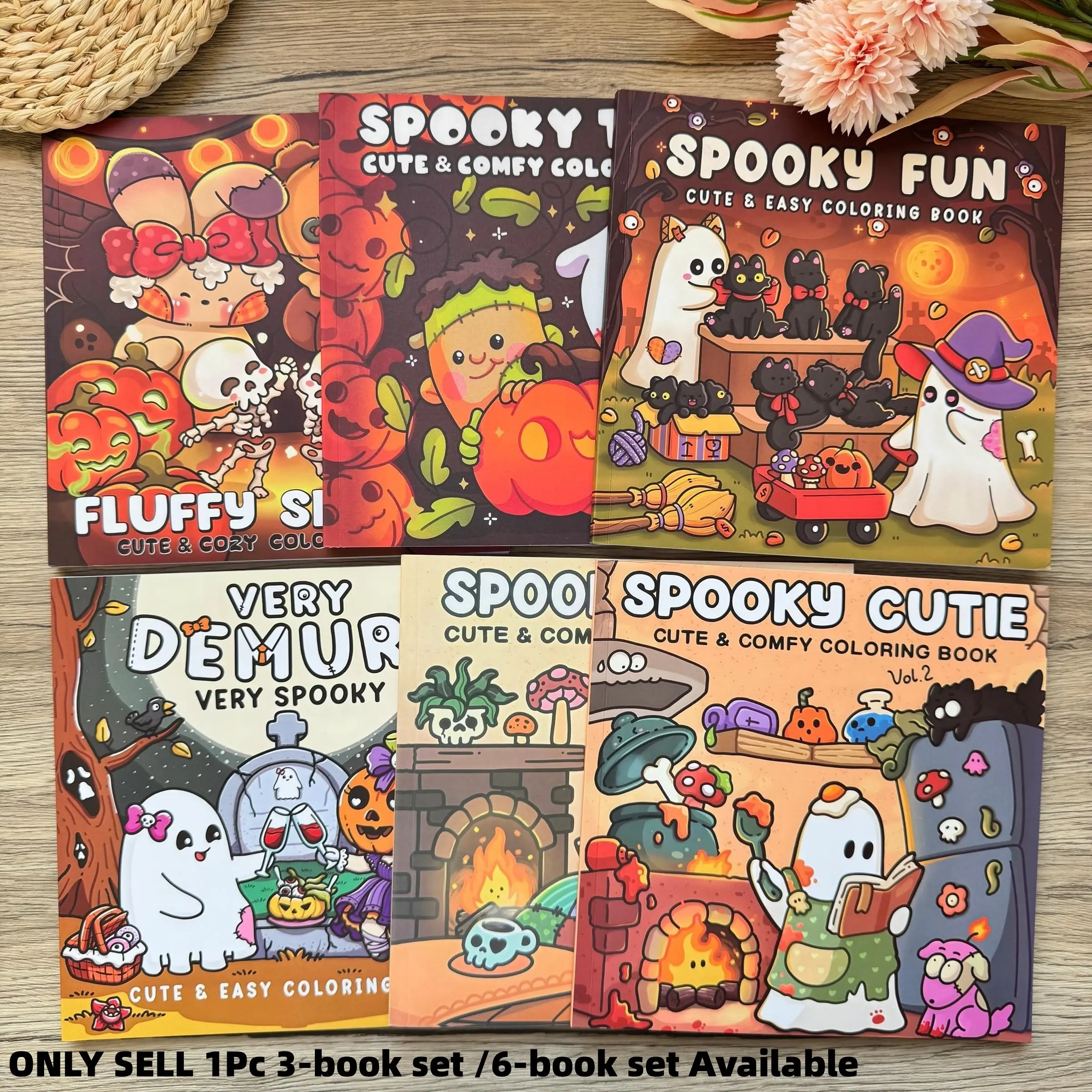 3/6-Book Set: Fun and Cute Adult Halloween Art Craft Coloring Book Collection - Premium Thick Paper, Adorable Ghosts & Diverse Themes - The Perfect Halloween Gift