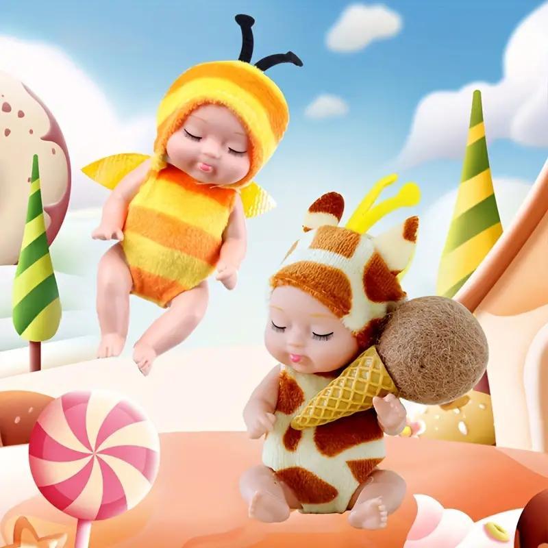 6 Counts/set Mini Animal & Insect Shaped Cute Lifelike Newborn Reborn Doll, Sleeping Doll, Sleepy Doll, Children's Toy Dolls Gifts Gift Box #GLOBAL PICKS