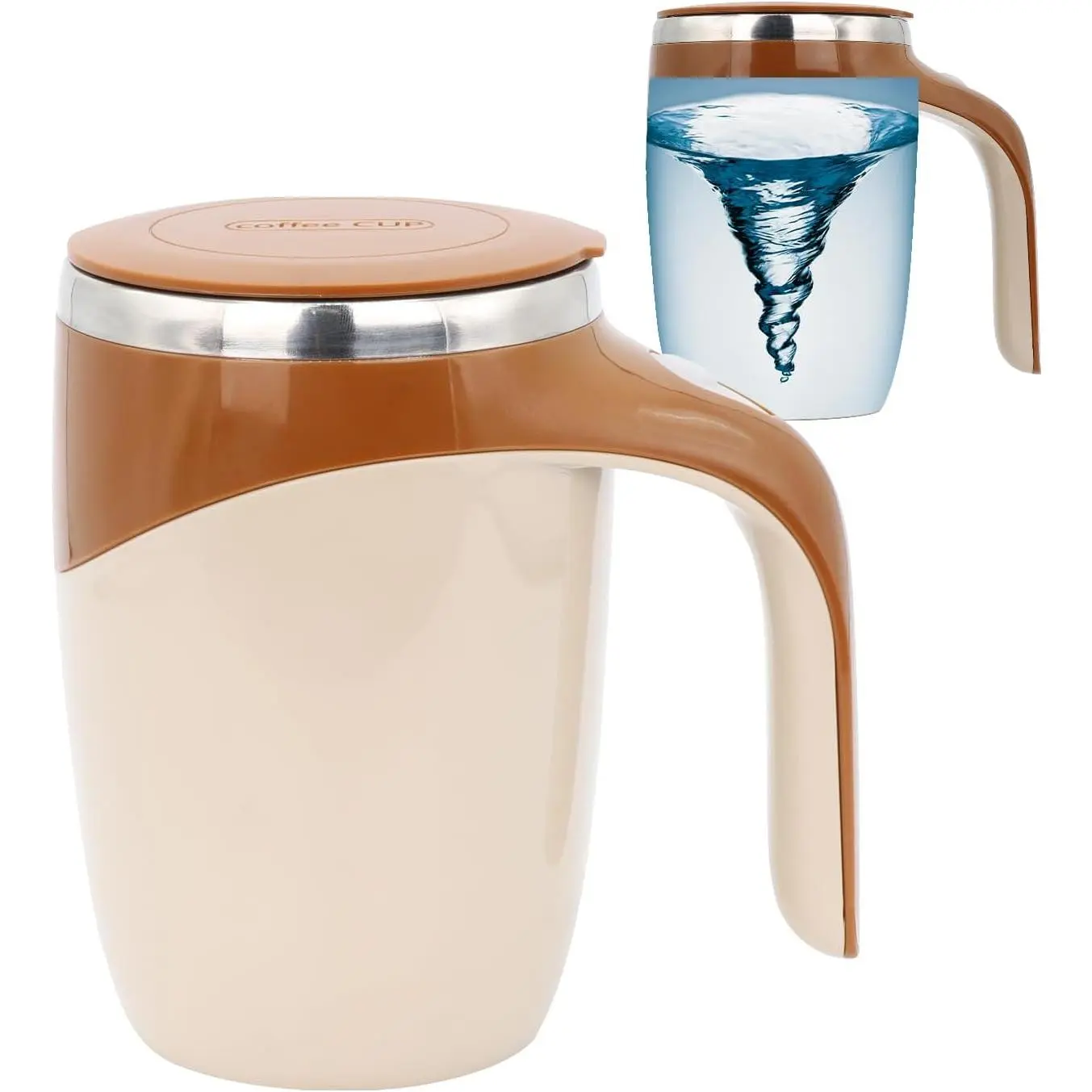 Party Gift  15.2oz Brown Magnetic Automatic Mix Cup  Household Self-Stirring Travel Mug, 1-Button Control, Leak-Resistant, Detachable for Easy Washing, Food-Safe ABS Material, Battery-Operated for Coffee, Cocoa, Protein Beverages
