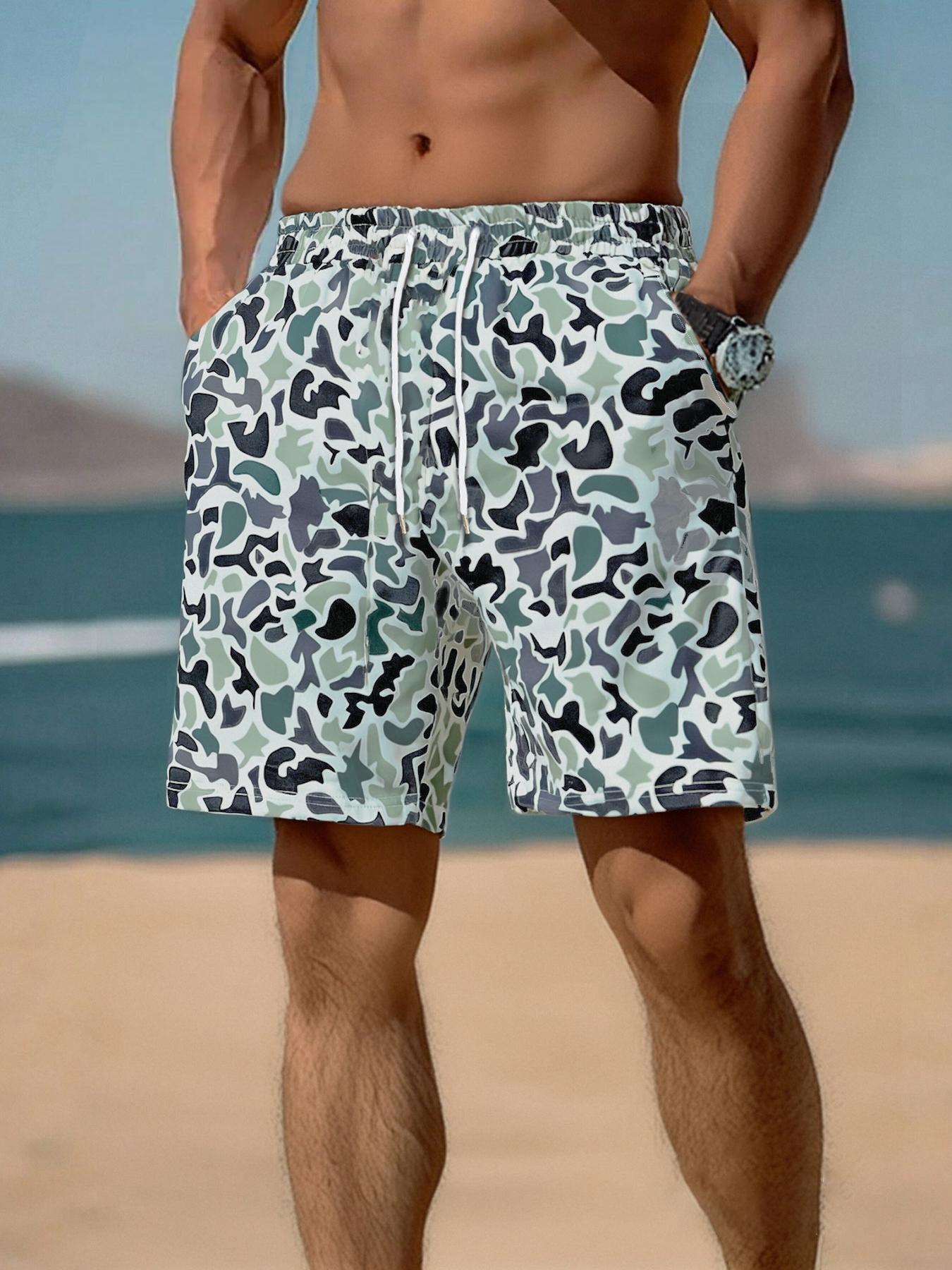 Men's Camo Print Shorts, Casual Sport Shorts, Summer Style Shorts, Menswear, Regular Fit Casual Street Comfy Breathable Tropical Shorts for Summer, Men's Bottoms for Daily Wear