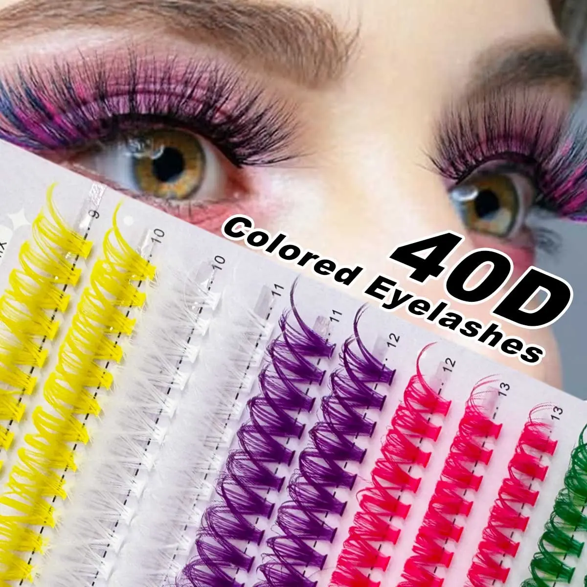 Vibrant Single Cluster False Eyelashes 40D, Dense Fiber, 9-16mm Mixed Lengths, Multi-Color, Voluminous, Fluffy, Stage Makeup, Festival Cosplay, Party DIY