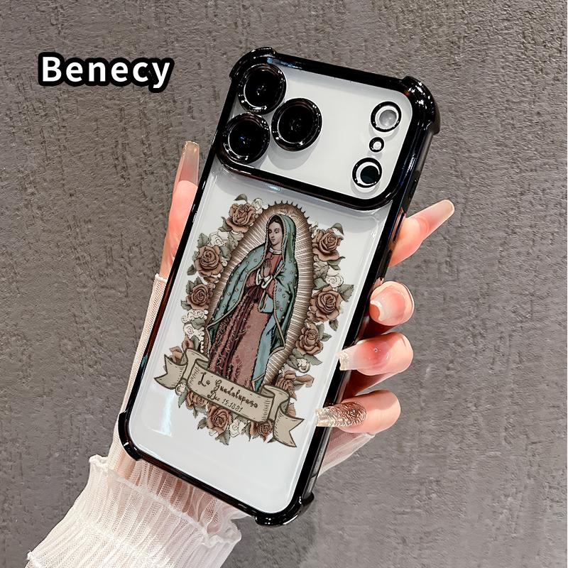 Protective Four Corners Plated Clear Phone case for iPhone 17 Pro Max 16 15 Plus Air 14 13 12 11 E Guardian Angel Patterned Shockproof Transparent Soft Silicone Cover