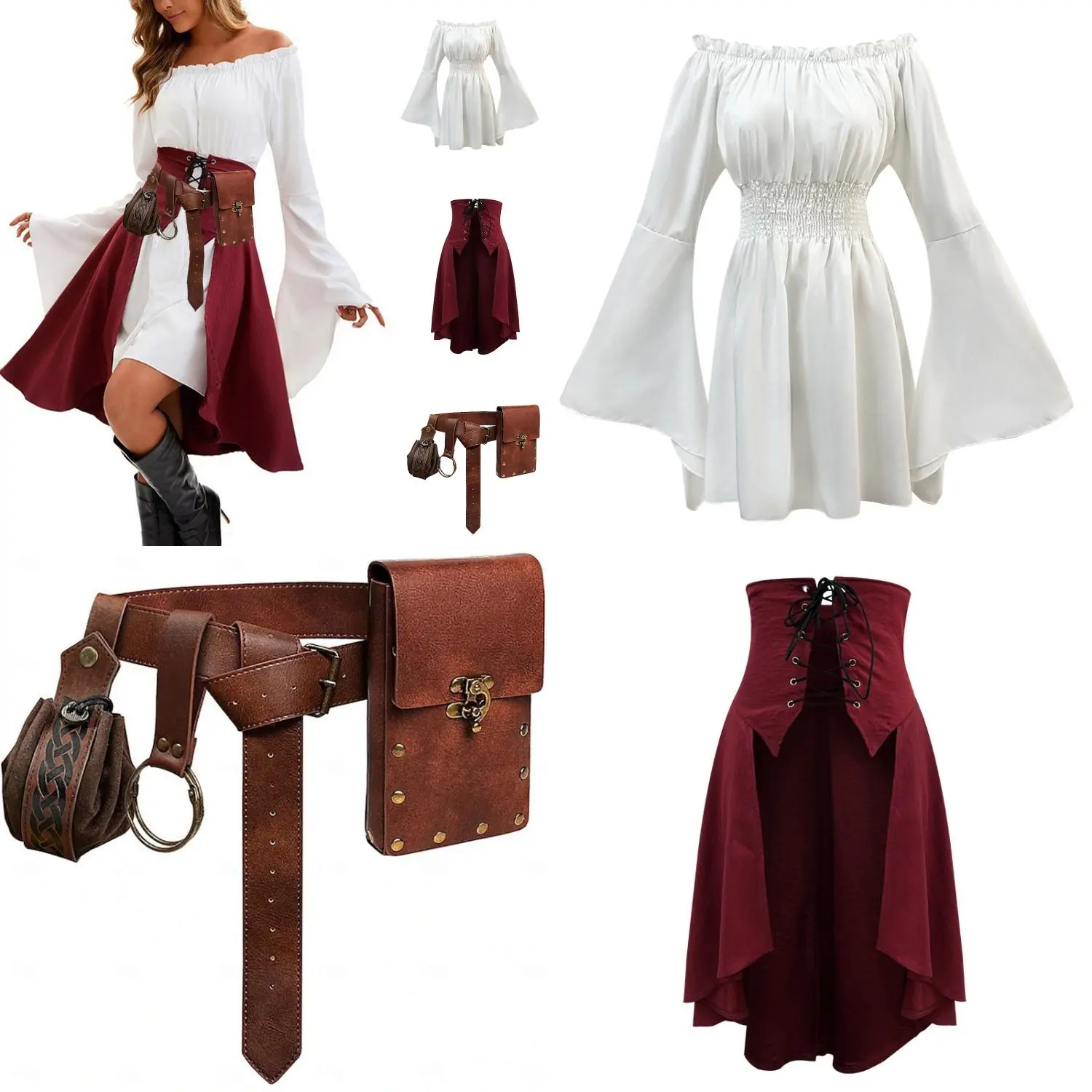 6-piece Halloween Carnival Night Women's Lace Pirate Dress, Women's Pirate-themed Party Costume, Pirate Stage Performance Outfit