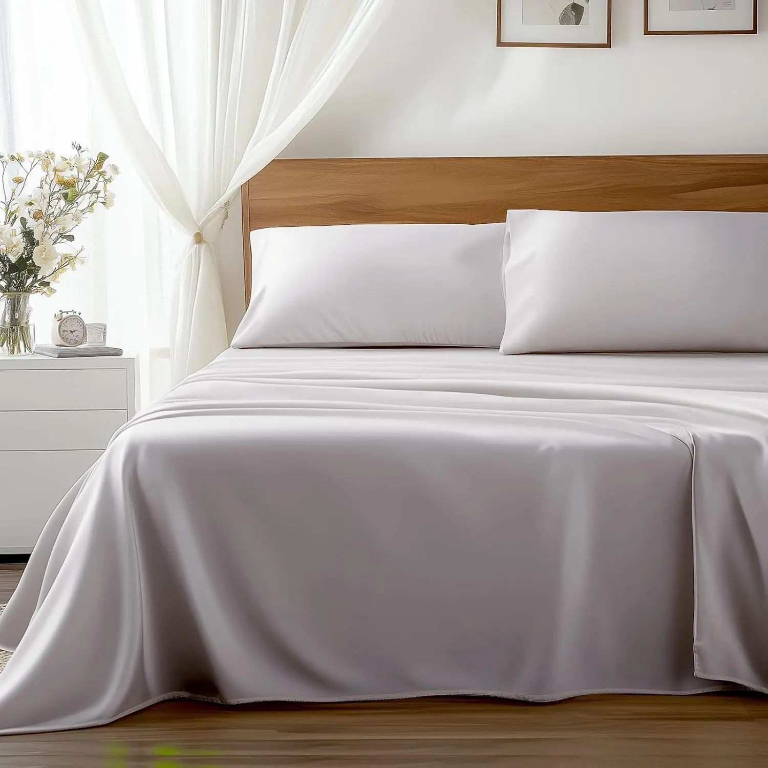 Viscose Derived from Bamboo, Soft Cooling Bedding with,16" Deep, Hypoallergenic, Breathable, 4 Pieces Cal King Luxury Hotel Silver Gray Bed Sheets, Oeko-Tex Certified