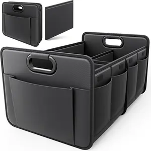 Trunk Organizer, Car Storage, Reinforced Handles, Collapsible Multi-Compartment, Foldable, Waterproof, Sturdy, 600D Oxford Polyester For Car, SUV, Mini-Van, Black, 2 Compart