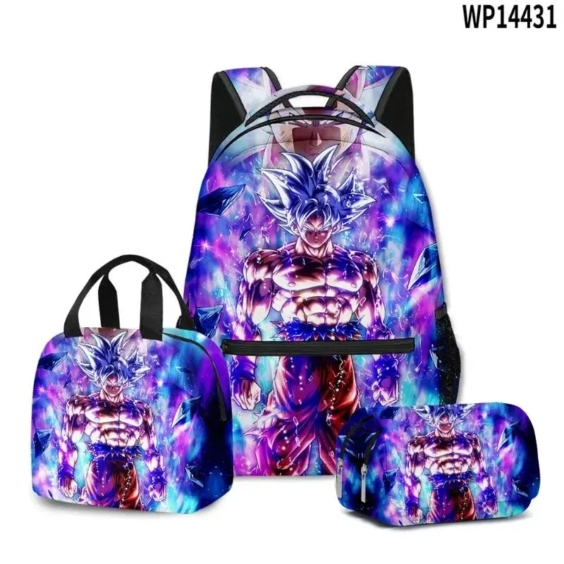 3pcs Print Backpack Set Large Capacity Goku Super Saiyan GT Z Lunch Bag Pencil Case School Travel Picnic