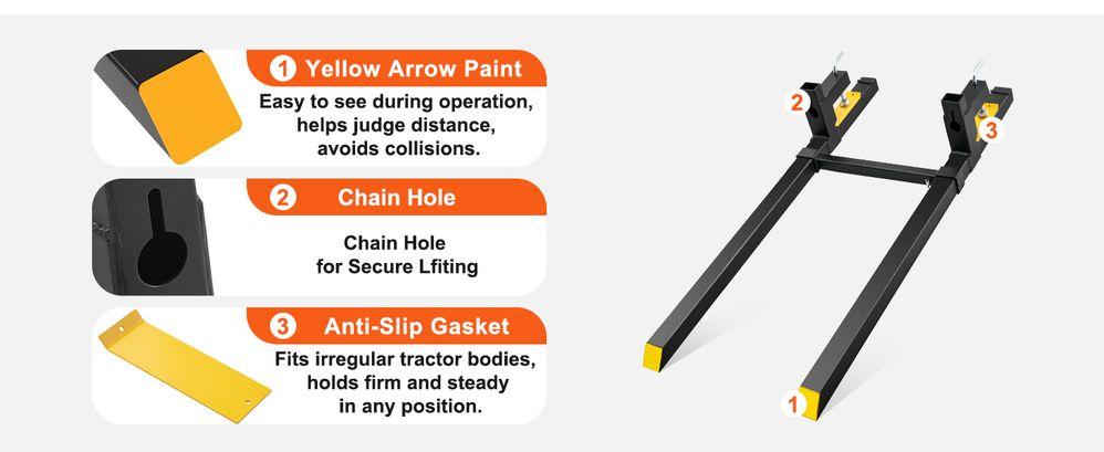 43/60" 2000/4000lbs Clamp on Pallet Forks Heavy Duty Tractor Forks with Adjustable Stabilizer Bar Tractor Bucket Forks for Tractor Attachments, Skid Steer, Loader Bucket