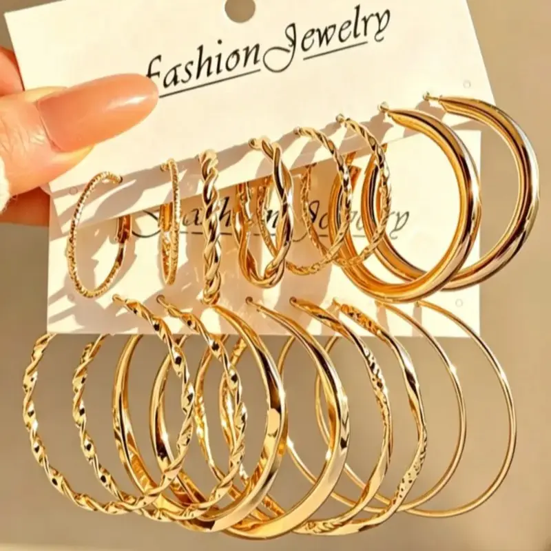8 Pairs Fashion Large Hoop Earrings Set, Layered Minimalist French Vintage & Y2K Ear Cuffs, Lightweight Eye-Catching Bracelet Jewelry