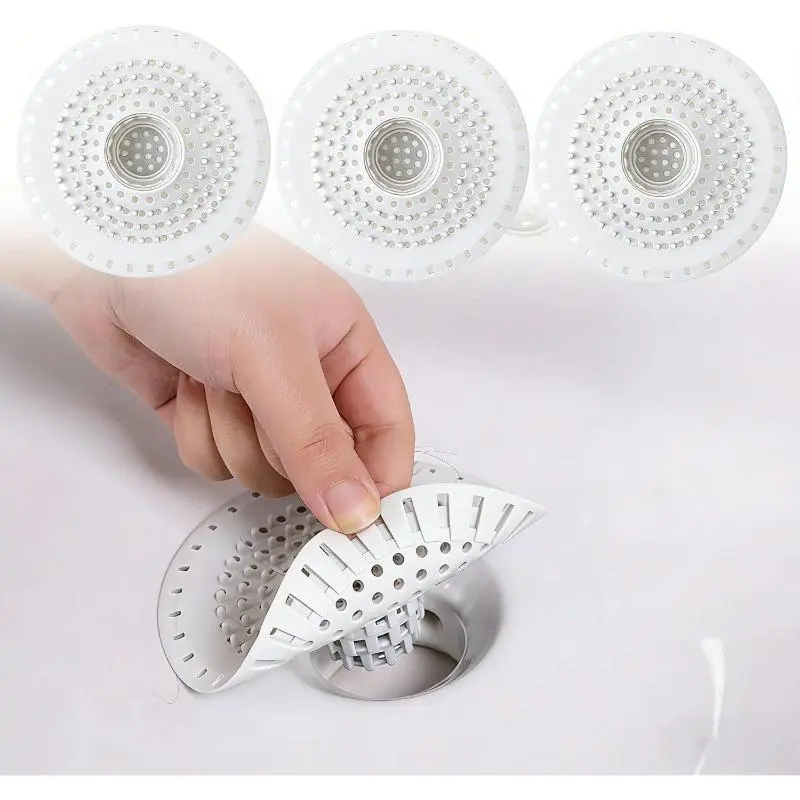 3 Pack Silicone Bathtub Hair Catcher, Reusable Shower Drain Cover, Anti-Clog Drain Protector Easy Clean for 1.48"–1.76" Bathroom Sink & Tub Drains, Grey