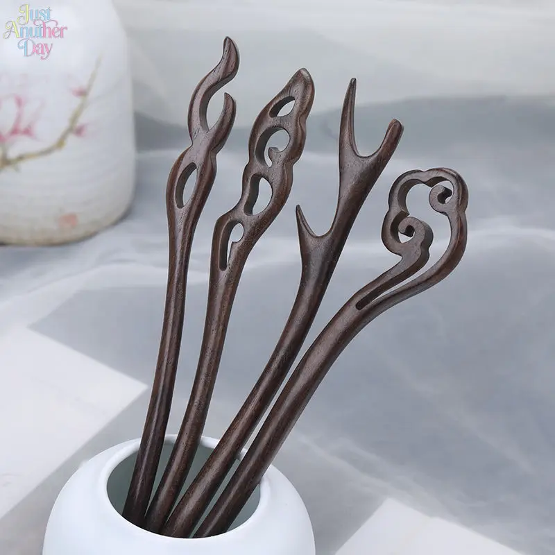 6Pcs Carved Solid Wood Hair Sticks Vintage Wooden Hair Forks For Women Chinese Hanfu Cheongsam Minimalist Natural Sandalwood Hairpins Traditional Bun Hair Accessories
