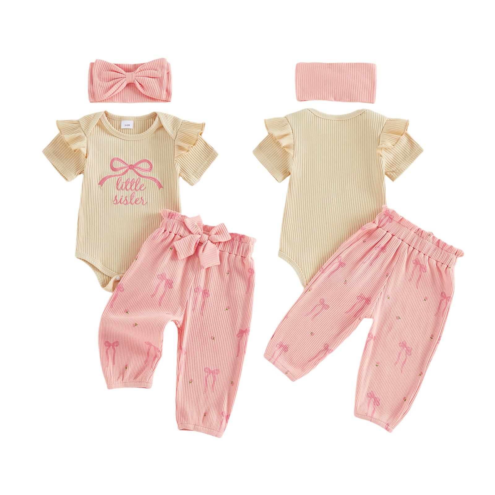 Newborn Outfit Preemie Clothes 0 3 6 Month Baby Girl Coming Home Outfits Ribbed Romper And Pants Headband Gift Set