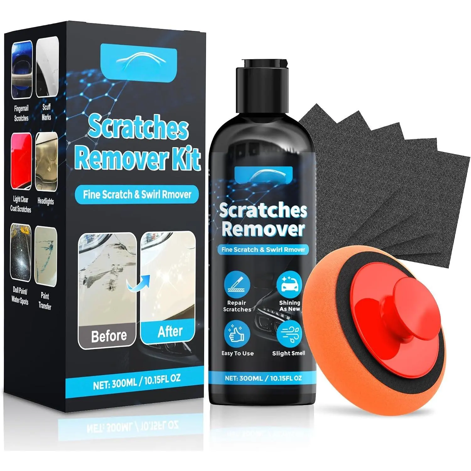 Scratch Remover, 300ml Scratch Repair & Swirl Remover Kit for , Scratch Eraser Restorer & Polishing with Pad and Nano Sparkle Cloth for Light , Oxidation, Water Spots