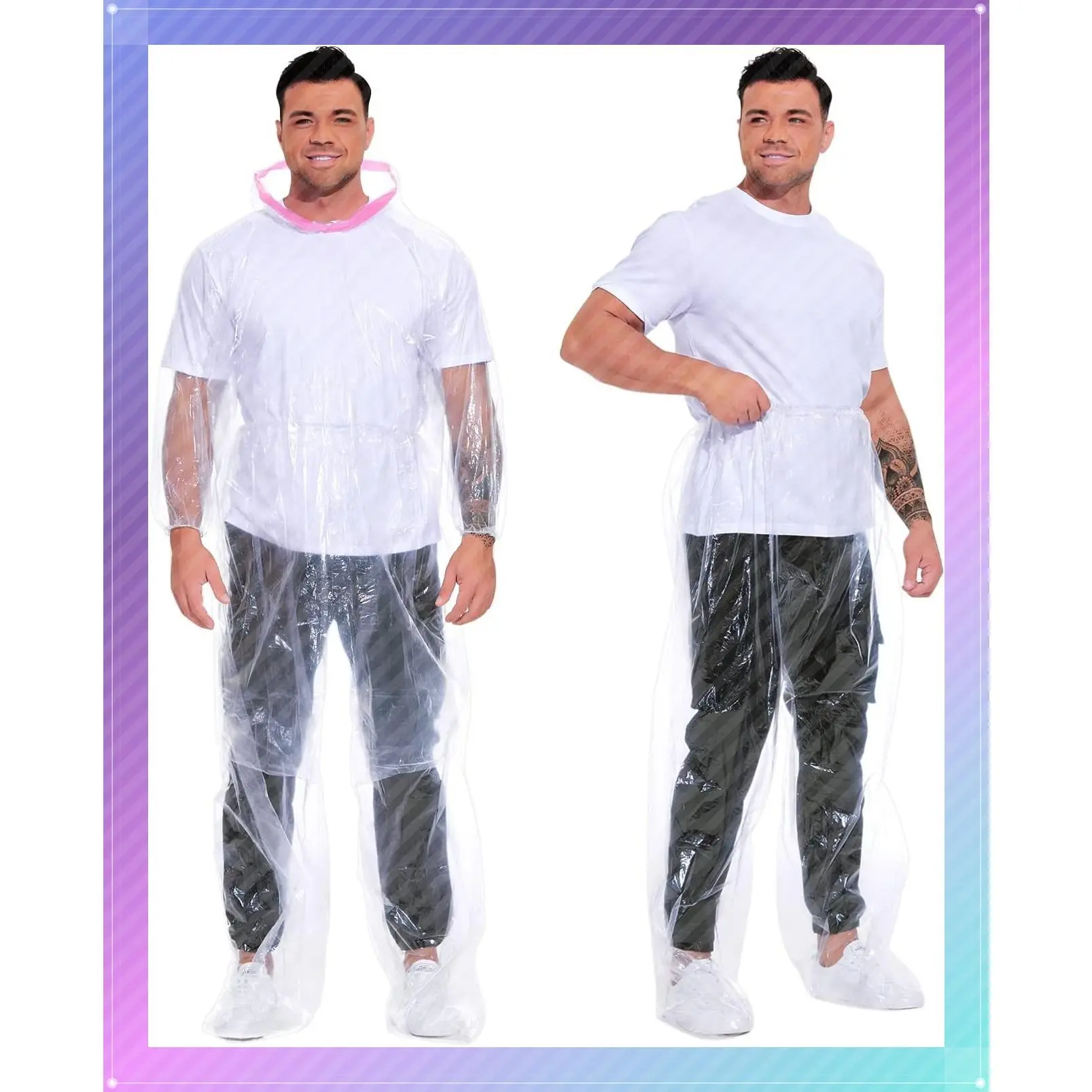 Disposable Rain Suit Set - 2 Pack Plus Size Adult Emergency Rain Ponchos with Hood and Waterproof Rain PantsGift