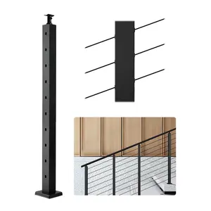 VEVOR Cable Railing Post, 36x2x2 Inch Stair Railing Post, with Pre-Drilled 30 Angled Holes, Stainless Steel Cable Rail Post with Horizontal and Curved Bracket, 1-Pack, Black, 1JZLGZXHS914YIVIS001V0