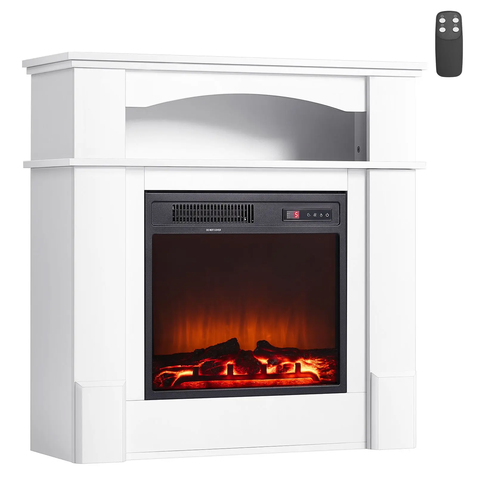 VEVOR 33-in Freestanding Electric Fireplace Stove Heater with Mantel, 1500W Power, 5120BTU Infrared Heat, Overheating Protection, Adjustable Flames, Timer, Remote Control, Easy Setup, for Living Room, Bedroom, White