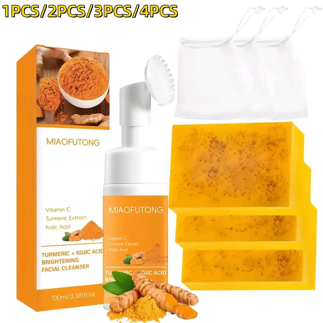 Turmeric Cleansing Mousse & Soap Set for Daily Facial Cleansing, Face Wash Helps Remove Surface Impurities and Refresh Skin, Suitable for All Skin Types Kit Skincare routine comprehensive