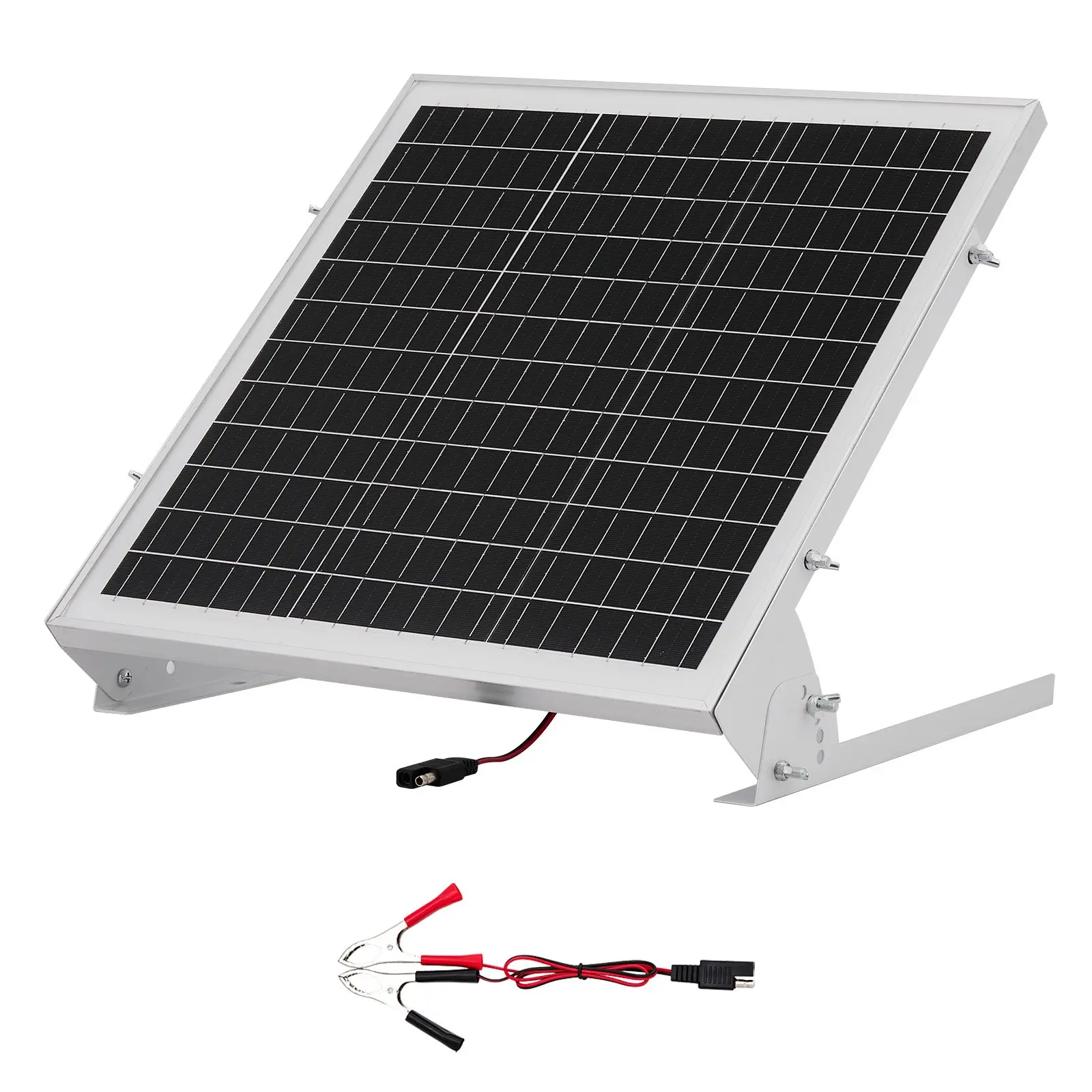 VEVOR 20W 12V Solar-Powered Battery Trickle Charger Maintainer Panel Kit, Mono Solar Panel with Built-in MPPT Controller, 0-60 Adjustable Bracket, 122-in Extension Cord, Pre-Drilled Holes, IP65 Rated for Car Boat RV