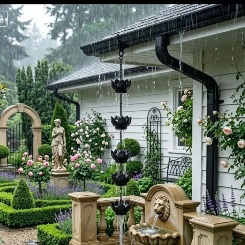 Vintage Lotus Rain Chain Outdoor Garden Hanging Decorative Drainage Water Guide Chain, Elegant Yard Ornament for Aesthetic Appeal