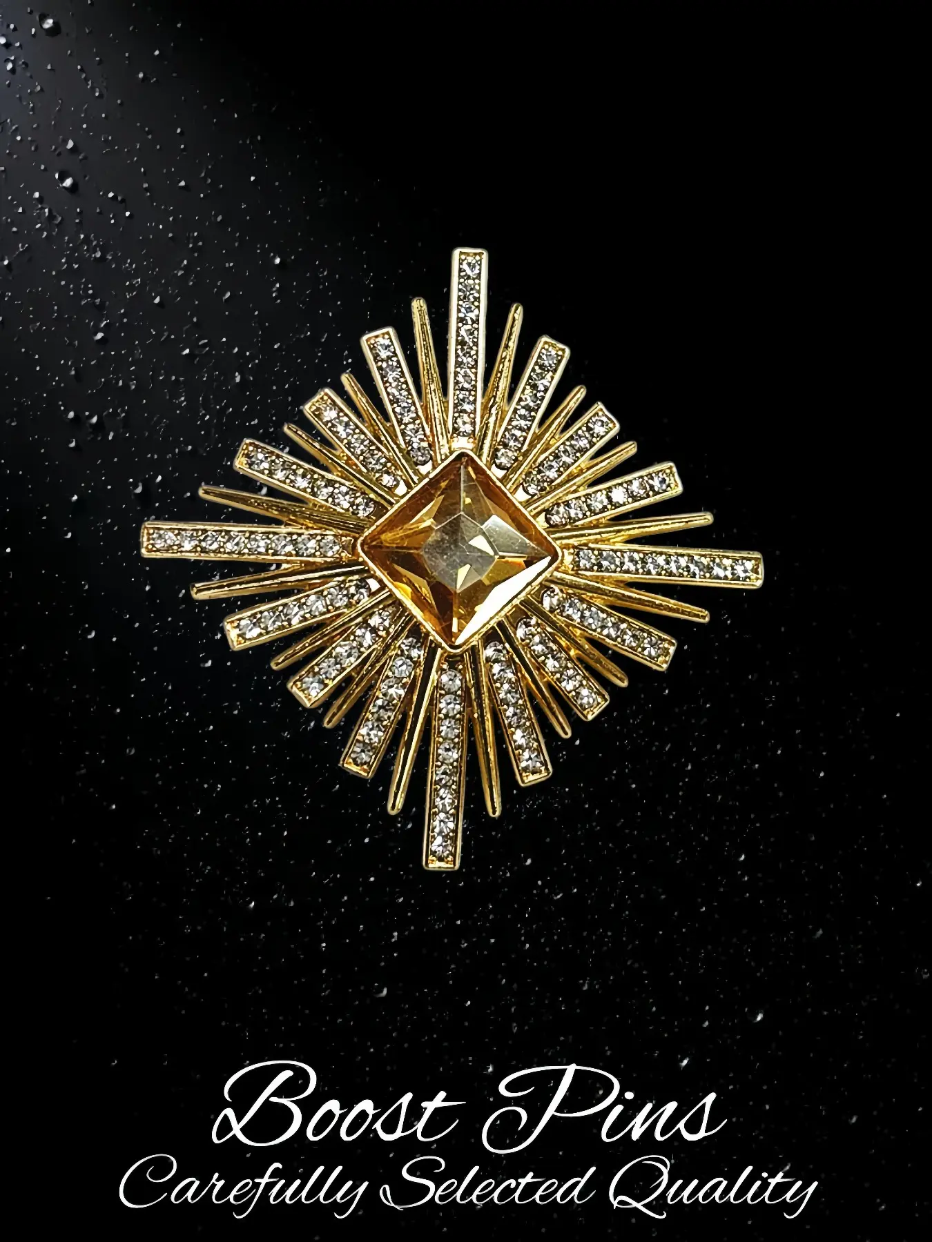 Vintage Sunburst Brooch Crystal Rhinestone Square Gem Lapel Pin Retro Radiant Star Badge Brooches For Women Suit Coat Dress Outfit Jewelry Accessory Fashion Decoration Gift For Lady Daily Party Banquet Wear