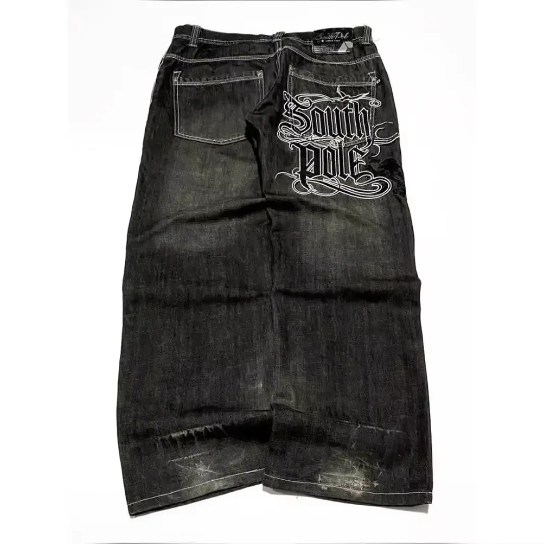 Streetwear Embroidered Wide-Leg Jeans | Y2K Hip Hop Style | Unisex Loose Fit Denim Pants