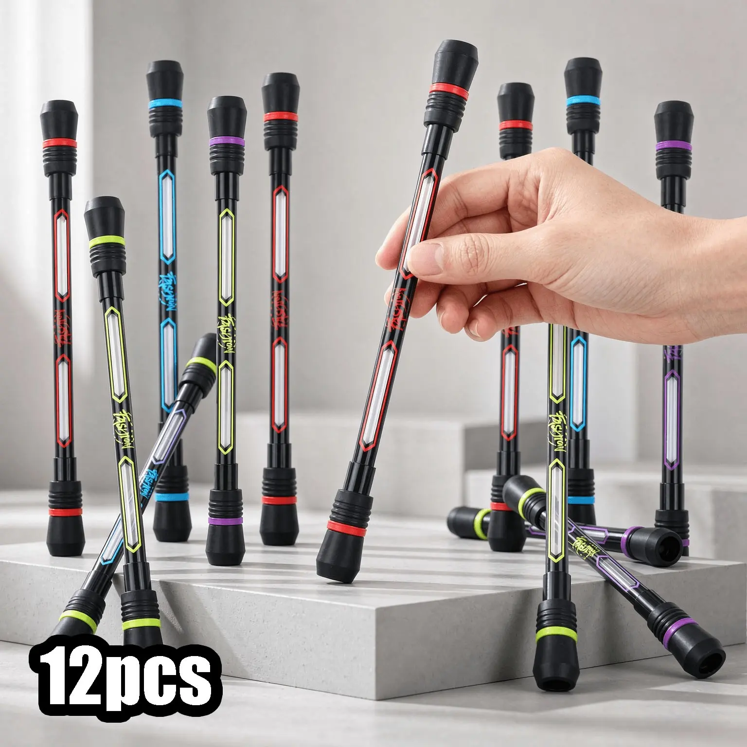 12Pcs Assorted Spinning Pens Bulk Set – Weighted Rotating Ballpoint Pens with Anti-Drop Caps for Office Desk Supplies, Daily Writing & Finger Skill Practice Random Colors TMZ