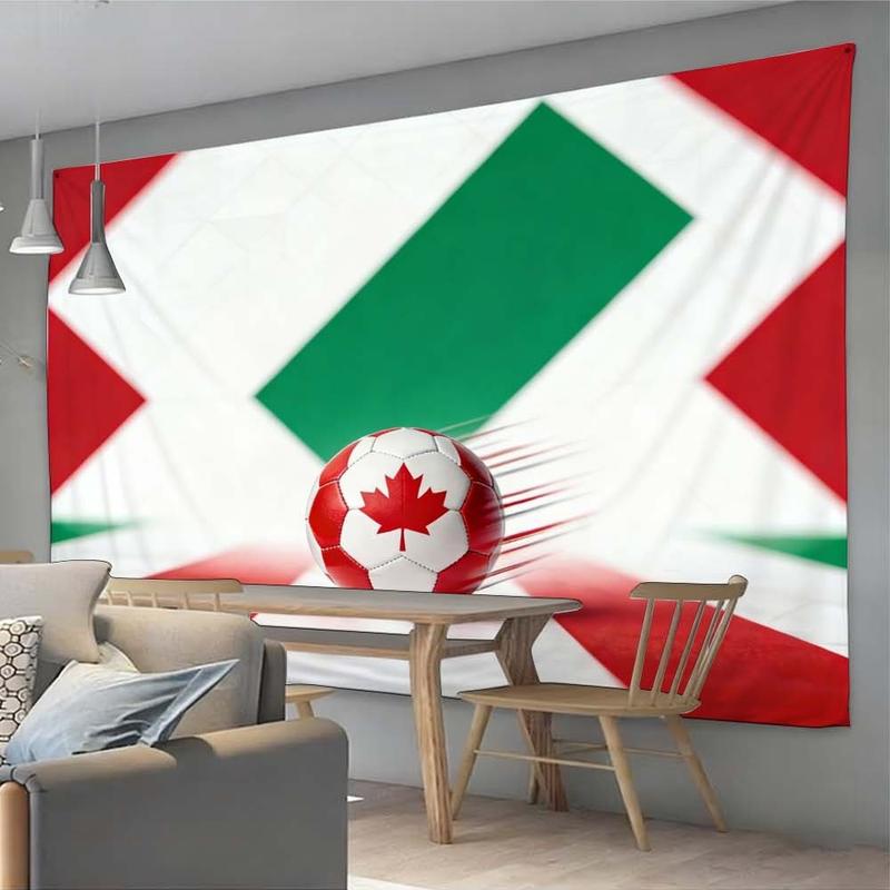 1 pc microfiber FIFA World Cup Tapestry Soccer Ball Wall Hanging Decor for Living Room Bedroom Outdoor Holiday Decoration Canada Theme Green Red White Tapestry Background Cloth Hanging Cloth Wall Cloth Decorative Cloth
