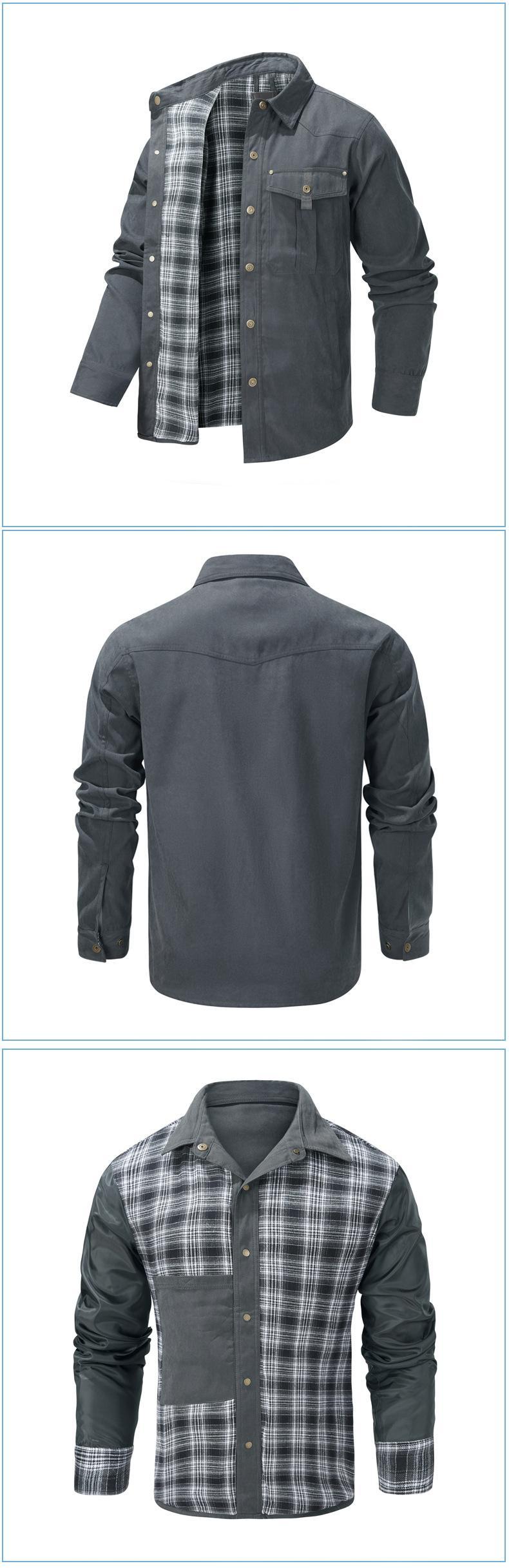 BIGWIG Men's Plaid Flannel Jacket, Winter Bomber Jacket, Warm Workwear Jacket, Flannel Lined, Lightweight Snap Button, Lapel Casual Jacket, Retro Western Style Jacket