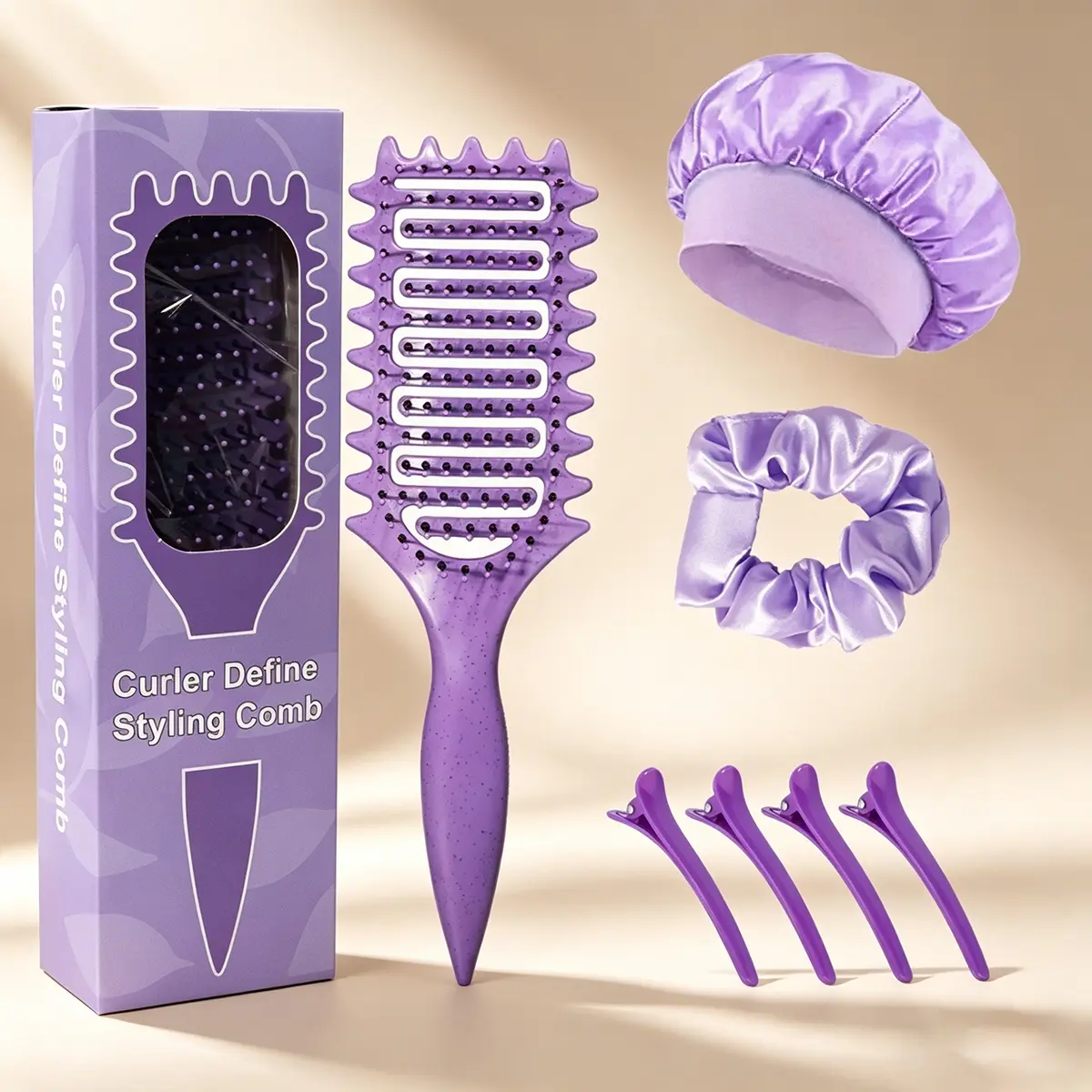7-Piece Hair Styling Comb Set, Ventilated Arc Comb, Spray Bottle, Sleep Cap, Elastic Bands, Smooth Clips, Professional Tool Kit for All Hair Types