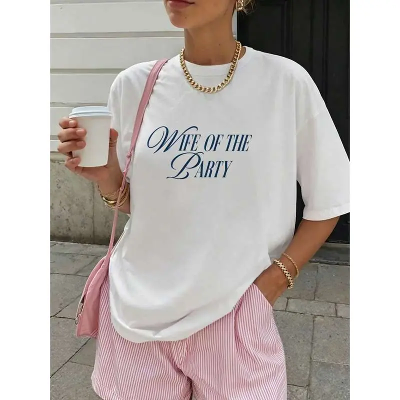 Wife Of The Party Graphic Tee Bachelorette Bridal Shower Gift Oversized Summer Vacation Daily Outfit For Bride To Be
