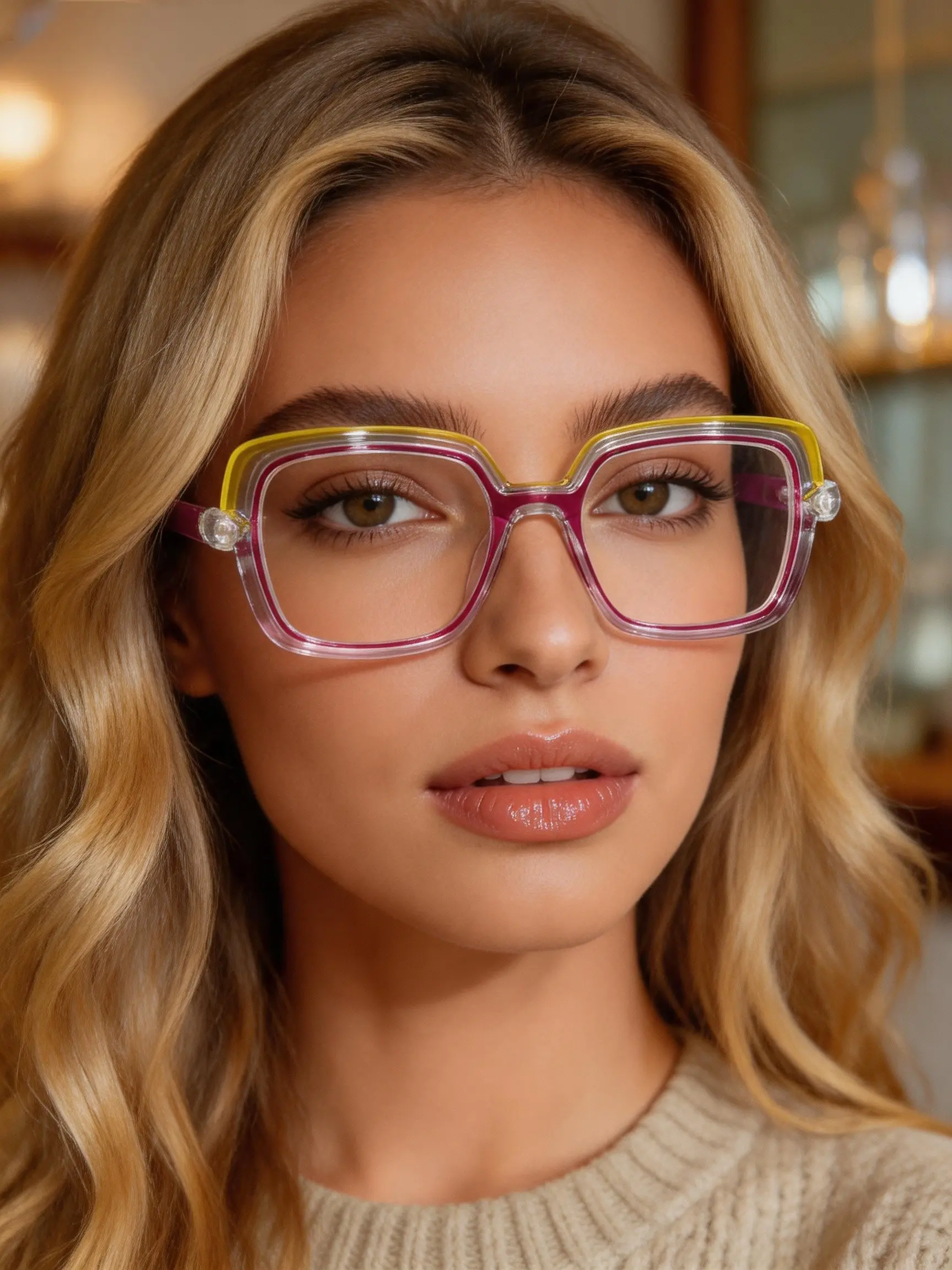Trendy Colorblock Large Frame Glasses, Gradient Transparent Lens, Anti-Blue Light, Comfortable PC Material, Casual Style