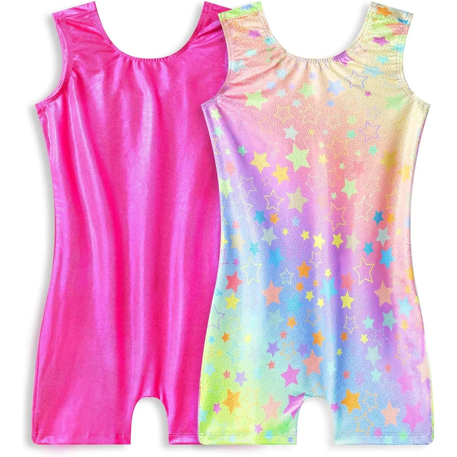 Gymnastics Leotards for Girls 2-Pack, Sparkly Toddler Biketards Sleeveless for Tumbling Dance Classes