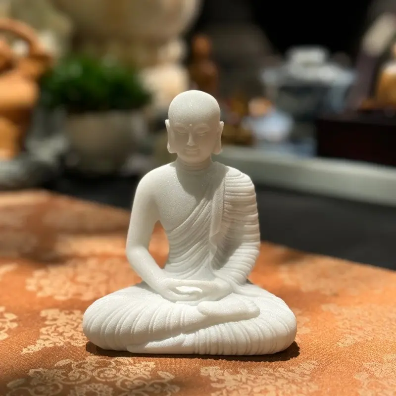 Jade Texture Bodhisattva Seated Buddha Ornament, Tea Room Desk Decor, Zen Meditation Supply, Handicraft Gift