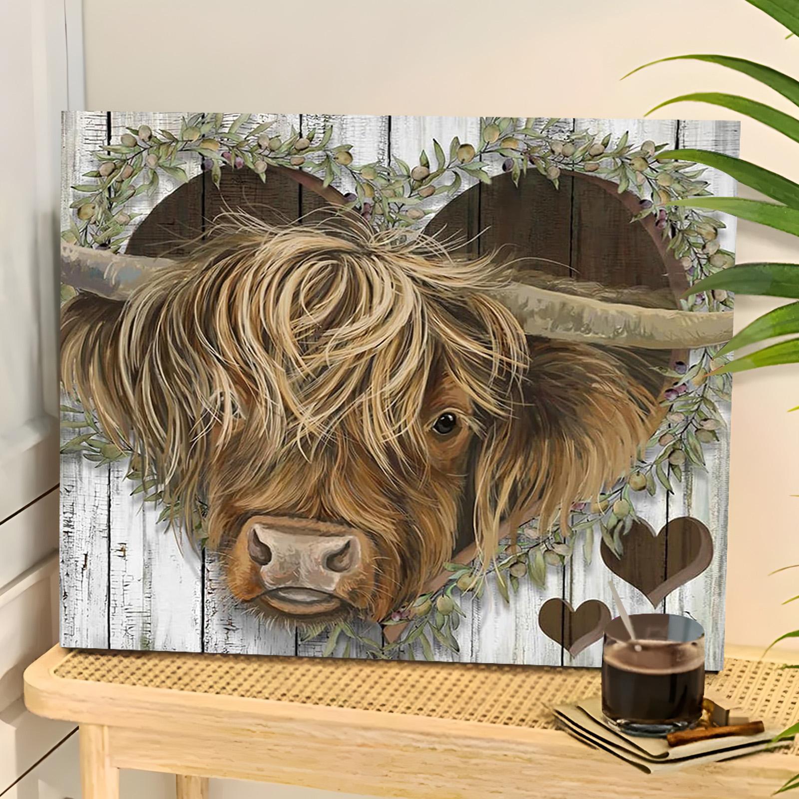 Highland Cow Pattern DIY Painting by Numbers Kit without Frame, DIY Paint by Numbers, Wall Art Decor for Home Living Room Bedroom