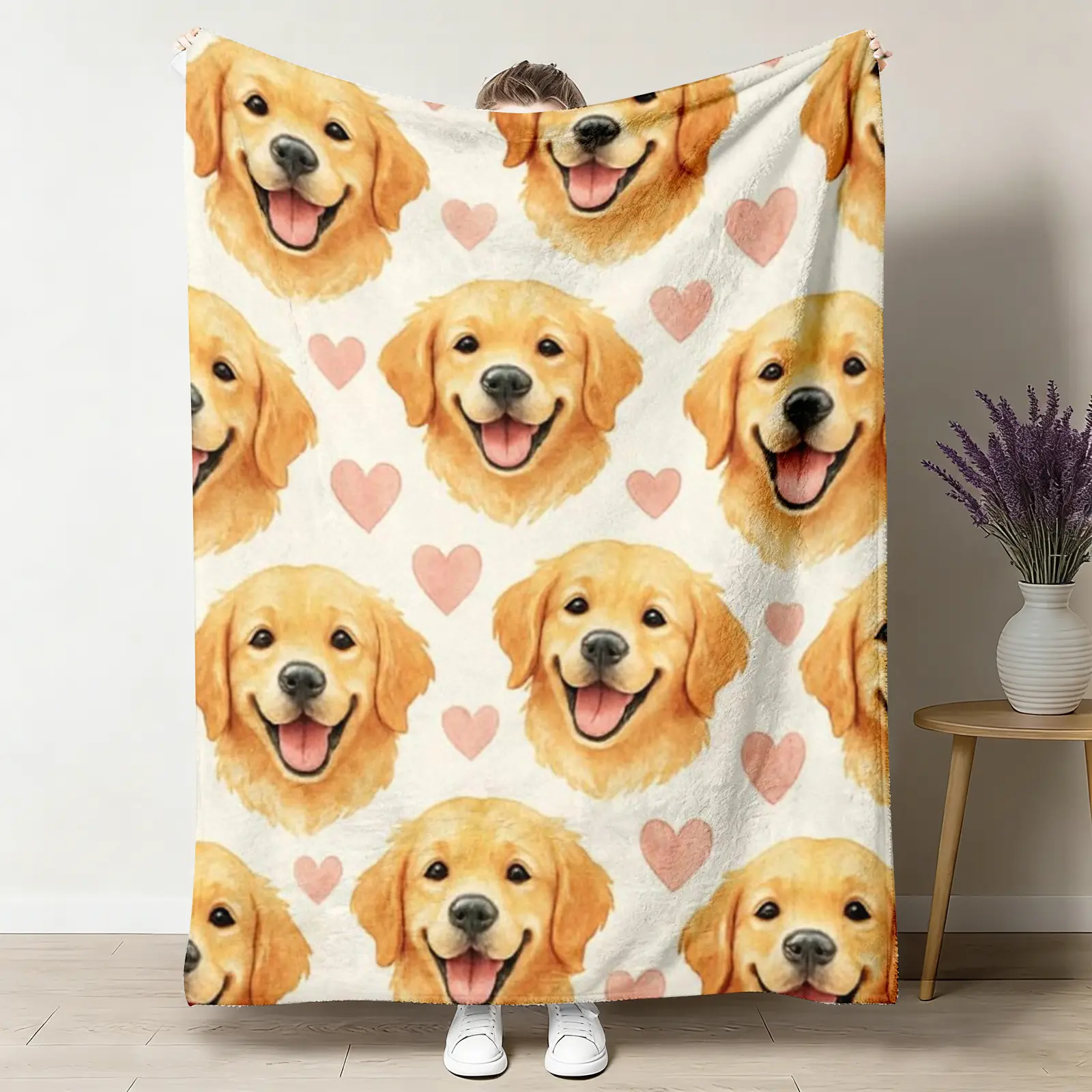 Golden Retriever Lover Print Lightweight Air Conditioning Blanket, Cute Watercolor Dog Flannel Throw, Cozy For Sofa Bed, Birthday Gift For Dog Mom Dad, Golden Dog Home Decor