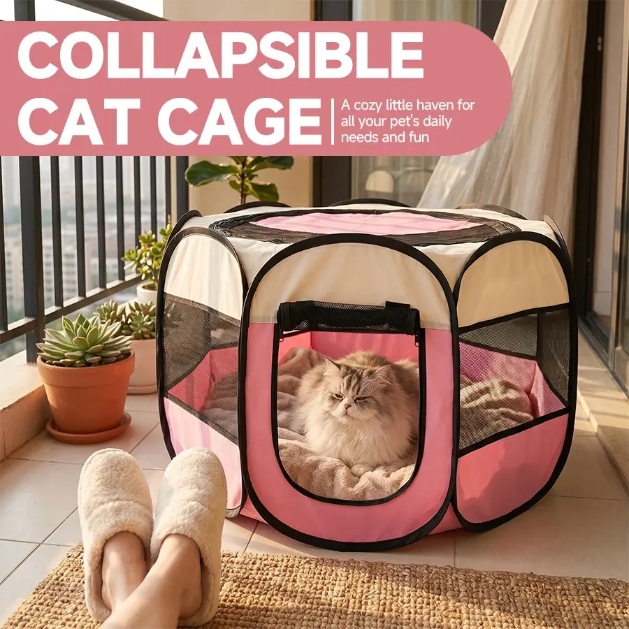 Foldable Cat Cage, Pet Fence, Dog Tent, Cat House, Cat Nursery, Octagon Cage, Portable Animal Shelter, Easy to Set Up, Lightweight, Collapsible
